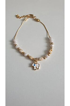 FİL DETAYLI  BİLEKLİK KADIN ÇELİK KAPLAMA ÇOK ZARİF BONCUK ŞANS VE AŞK BİLEKLİK 18 CM FMACCESORİES