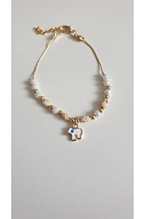 FİL DETAYLI  BİLEKLİK KADIN ÇELİK KAPLAMA ÇOK ZARİF BONCUK ŞANS VE AŞK BİLEKLİK 18 CM FMACCESORİES