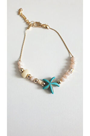 DENİZ YILDIZI BİLEKLİK KADIN ÇELİK KAPLAMA ÇOK ZARİF BONCUK ŞANS VE AŞK BİLEKLİK 18 CM FMACCESORİES