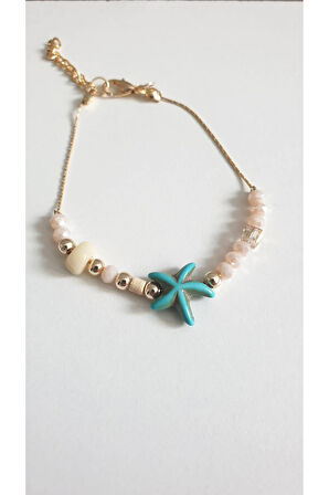 DENİZ YILDIZI BİLEKLİK KADIN ÇELİK KAPLAMA ÇOK ZARİF BONCUK ŞANS VE AŞK BİLEKLİK 18 CM FMACCESORİES