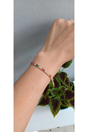 ÇELİK BİLEKLİK KADIN SU YOLU RENKLİ BAGET TAŞLI 316L KARARMAZ RENK ATMAZ 16 CM ANTİ ALERJİK