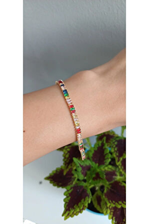 ÇELİK BİLEKLİK KADIN SU YOLU RENKLİ BAGET TAŞLI 316L KARARMAZ RENK ATMAZ 16 CM ANTİ ALERJİK