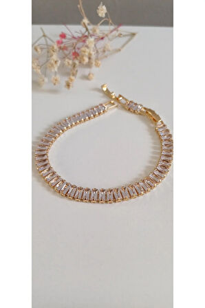 ÇELİK BİLEKLİK SU YOLU BAGET TAŞLI 316L KARARMAZ RENK ATMAZ 16 CM ANTİ ALERJİK