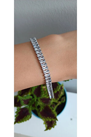 ÇELİK BİLEKLİK KADIN SU YOLU BAGET TAŞLI KESME BAGET 316L KARARMAZ RENK ATMAZ 16 CM ANTİ ALERJİK