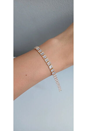 ÇELİK BİLEKLİK KADIN SU YOLU BAGET TAŞLI KESME BAGET 316L KARARMAZ RENK ATMAZ 16 CM ANTİ ALERJİK