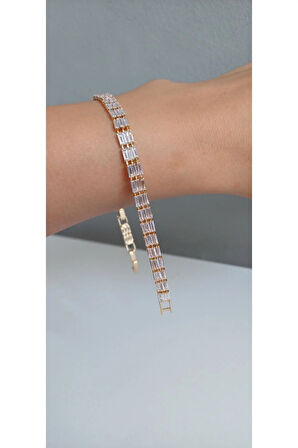 ÇELİK BİLEKLİK KADIN SU YOLU BAGET TAŞLI KESME BAGET 316L KARARMAZ RENK ATMAZ 16 CM ANTİ ALERJİK