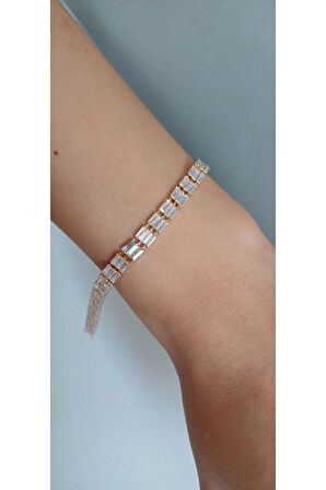 ÇELİK BİLEKLİK KADIN SU YOLU BAGET TAŞLI KESME BAGET 316L KARARMAZ RENK ATMAZ 16 CM ANTİ ALERJİK