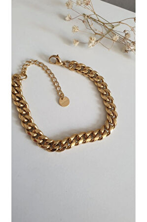 SARMAL ÇELİK BİLEKLİK KADIN ZİNDİR GOLD 316 L ÇELİK RENK ATMAZ GARANTİLİ ANTİALERJİK  18 CM