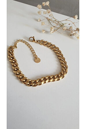 SARMAL ÇELİK BİLEKLİK KADIN ZİNDİR GOLD 316 L ÇELİK RENK ATMAZ GARANTİLİ ANTİALERJİK  18 CM