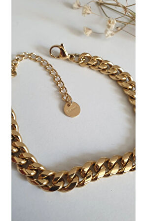 SARMAL ÇELİK BİLEKLİK KADIN ZİNDİR GOLD 316 L ÇELİK RENK ATMAZ GARANTİLİ ANTİALERJİK  18 CM