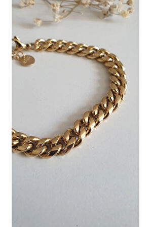 SARMAL ÇELİK BİLEKLİK KADIN ZİNDİR GOLD 316 L ÇELİK RENK ATMAZ GARANTİLİ ANTİALERJİK  18 CM