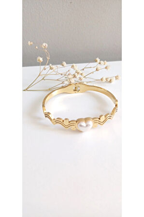 ÇELİK KELEPÇE SEDEFLİ  KALPLİ PASLANMAZ  316L ÇELİK GOLD  MODEL