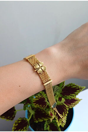 YONCA BİLEKLİK ÇELİK HASIR 316L PASLANMAZ RENK GARANTİLİ GOLD HASIR YONCA SARMAL BİLEKLİK