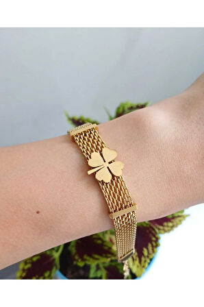 YONCA BİLEKLİK ÇELİK HASIR 316L PASLANMAZ RENK GARANTİLİ GOLD HASIR YONCA SARMAL BİLEKLİK