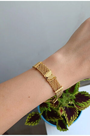 KELEBEK BİLEKLİK ÇELİK HASIR 316L PASLANMAZ RENK GARANTİLİ GOLD