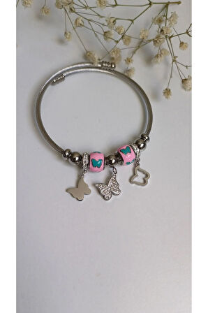 KELEBEKLİ ÇELİK PNDRA CHARM BİLEKLİK 316L ÇELİK ANTİALERJİK CHARMLARI DA ÇELİKTİR