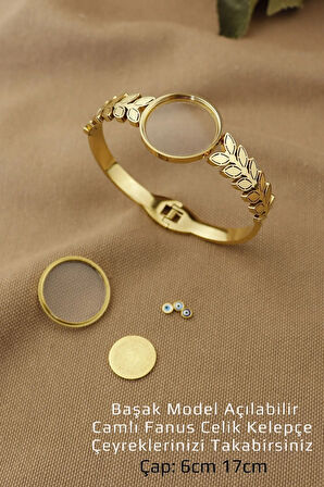 Çeyrekli Kelepçe Camlı 316l Çelik Başak Model Çeyrekli Bileklik - 6cm Çeyrek Dahil Değildir