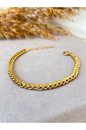 İnce Arpa Model Gold Kadın Çelik Bileklik