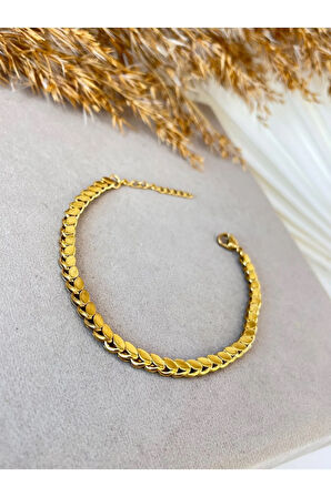 İnce Arpa Model Gold Kadın Çelik Bileklik