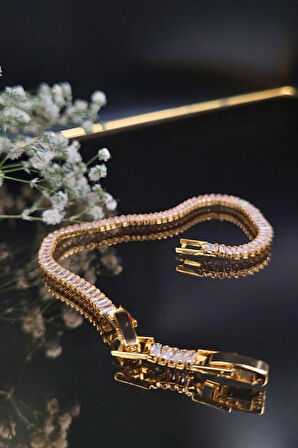 316 L. Çelik Kararmaz Zirkon Baget Taşlı Su Yolu Bileklik Gold