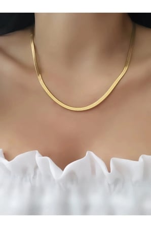 Çelik Kadın Kolye  Yassı Zincir Italyan 316l Çelik Kolye (gold Renk)