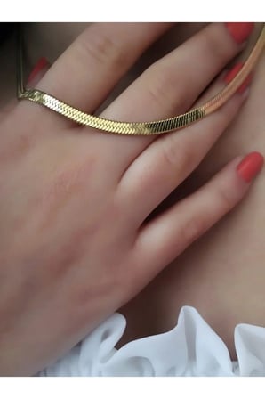 Çelik Kadın Kolye  Yassı Zincir Italyan 316l Çelik Kolye (gold Renk)
