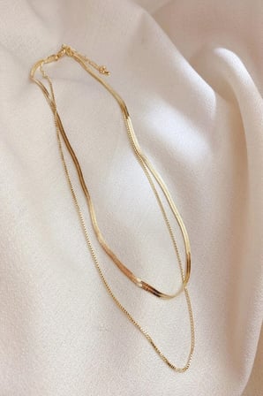 Çelik Kadın Kolye  Kadın Trend Gold Italyan Zincir 2li Kombin Çelik Kolye