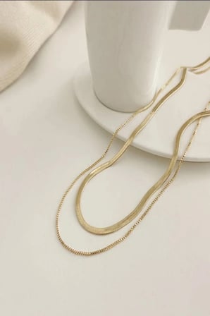 Çelik Kadın Kolye  Kadın Trend Gold Italyan Zincir 2li Kombin Çelik Kolye