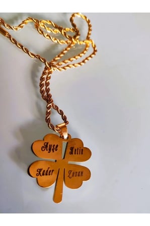 Çelik Kadın Kolye  Yonca Model Aile Temalı Çelik Kolye  Kişiye Özel
