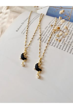 Çelik Kadın Kolye  Purple Jewelryy - Siyah Ay Paslanmaz Çelik Kolye