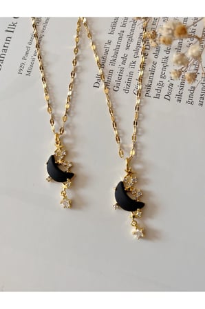 Çelik Kadın Kolye  Purple Jewelryy - Siyah Ay Paslanmaz Çelik Kolye