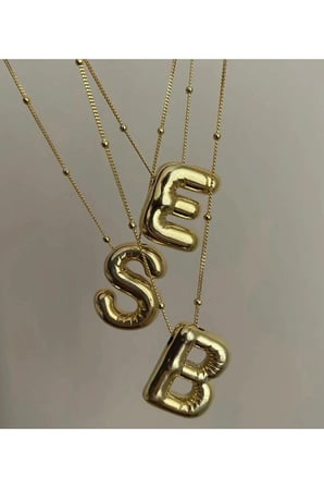 Çelik Kadın Kolye  Üç Boyutlu Çelik Y Harfli Balon Gold Renk Kolye