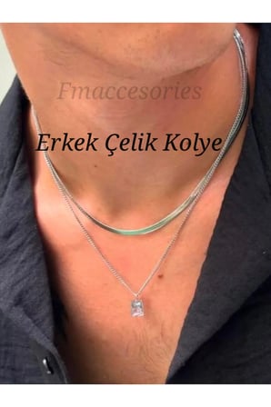 Çelik Kadın Kolye  Erkek Çelik Kolye 316L Antialerjik ikili Taşlı İtalyan Zincirli Günlük Kombin