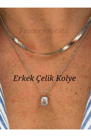 Çelik Kadın Kolye  Erkek Çelik Kolye 316L Antialerjik ikili Taşlı İtalyan Zincirli Günlük Kombin