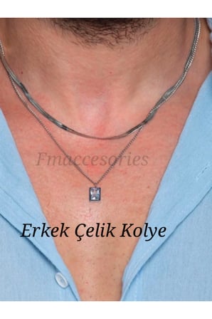 Çelik Kadın Kolye  Erkek Çelik Kolye 316L Antialerjik ikili Taşlı İtalyan Zincirli Günlük Kombin