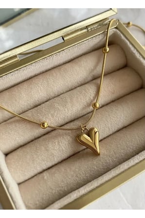 Çelik Kadın Kolye  Gold Renk Dore Kalpli Çelik Kolye