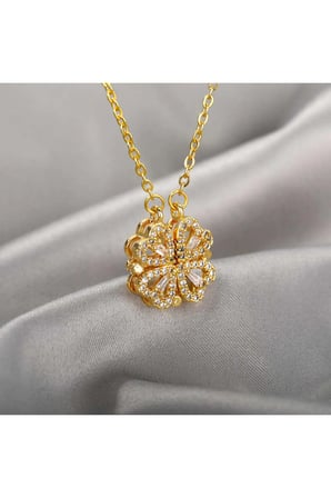 Çelik Kadın Kolye  Mıknatıslı Açılıp Kapanabilen Gold Yonca Kolye