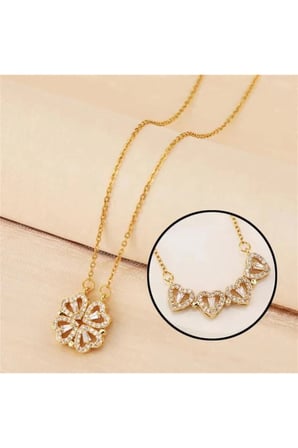 Çelik Kadın Kolye  Mıknatıslı Açılıp Kapanabilen Gold Yonca Kolye