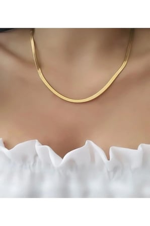 Çelik Kadın Kolye  Çelik Italyan Ezme Kalın Kısa Zincir Kolye GOLD