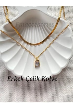 Çelik Kadın Kolye  Erkek Çelik Kolye 316L Silver Antialerjik ikili Taşlı İtalyan Zincirli Günlük Kombin
