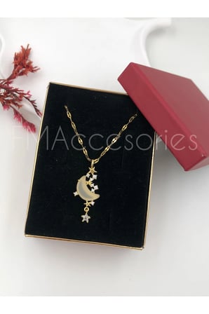 Çelik Kadın Kolye  Çelik Kadın Kolye Paslanmaz 14k Gold 45 cm Ay Kolye Çelik Antialerjik HEDİYE KUTULU