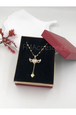 Çelik Kadın Kolye  Çelik Kadın Kolye Paslanmaz 14k Gold 45 cm Sallanan Melek Kanadı Antialerjik HEDİYE KUTULU