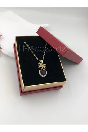 Çelik Kadın Kolye  Çelik Kadın Kolye Paslanmaz Çelik 14k Gold Mavi Taşlı 45 cm Kolye Antialerjik HEDİYE KUTULU