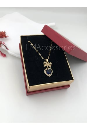 Çelik Kadın Kolye  Çelik Kadın Kolye Paslanmaz Çelik 14k Gold Mavi Taşlı 45 cm Kolye Antialerjik HEDİYE KUTULU