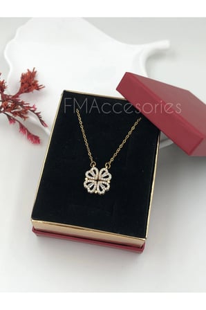 Çelik Kadın Kolye  Çelik Kadın Kolye Paslanmaz Çelik 14k Gold Açılır Kapanır Kalpli Yonca Kolye Kadın 45 cm Kolye