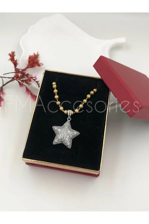 Çelik Kadın Kolye  Çelik Kadın Kolye Paslanmaz Çelik 14k Gold Zincir Gümüş Renk Yıldızlı Özel Seri Kadın 45 cm Kolye