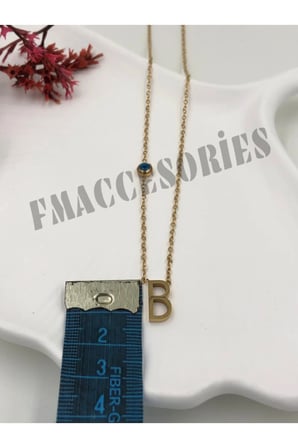 Çelik Kadın Kolye  B Harf Çelik Kolye 316L Kararmaz 14 K Gold Renk Nazar Boncuklu Zarif Kişiye Özel Hediyelik 45 CM