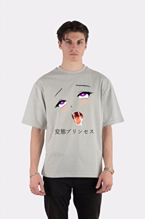 Unisex Siyah Oversize T-shirt Ahegao Princess