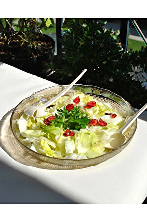 El Yapımı Füme Cam Kaşıklı Salata Kasesi Sunum Tabağı Meyve Kase 28 Cm-Enzo 1 Adet