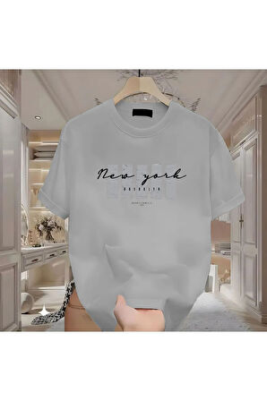 New York X Baskılı Beyaz Tshirt